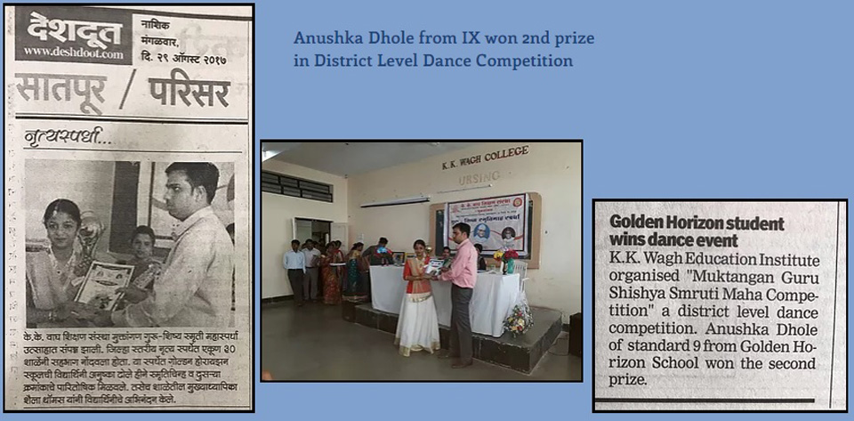 Anushka Dhole from IX won 2nd prize in District Level Dance Competition